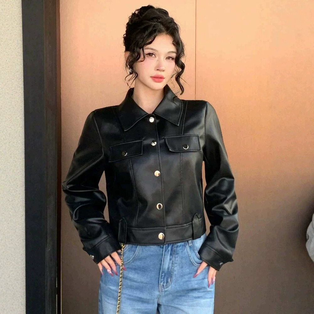 ZARA Vintage Black Notch Lapel Leather Biker Jacket Oversized Spring Fall